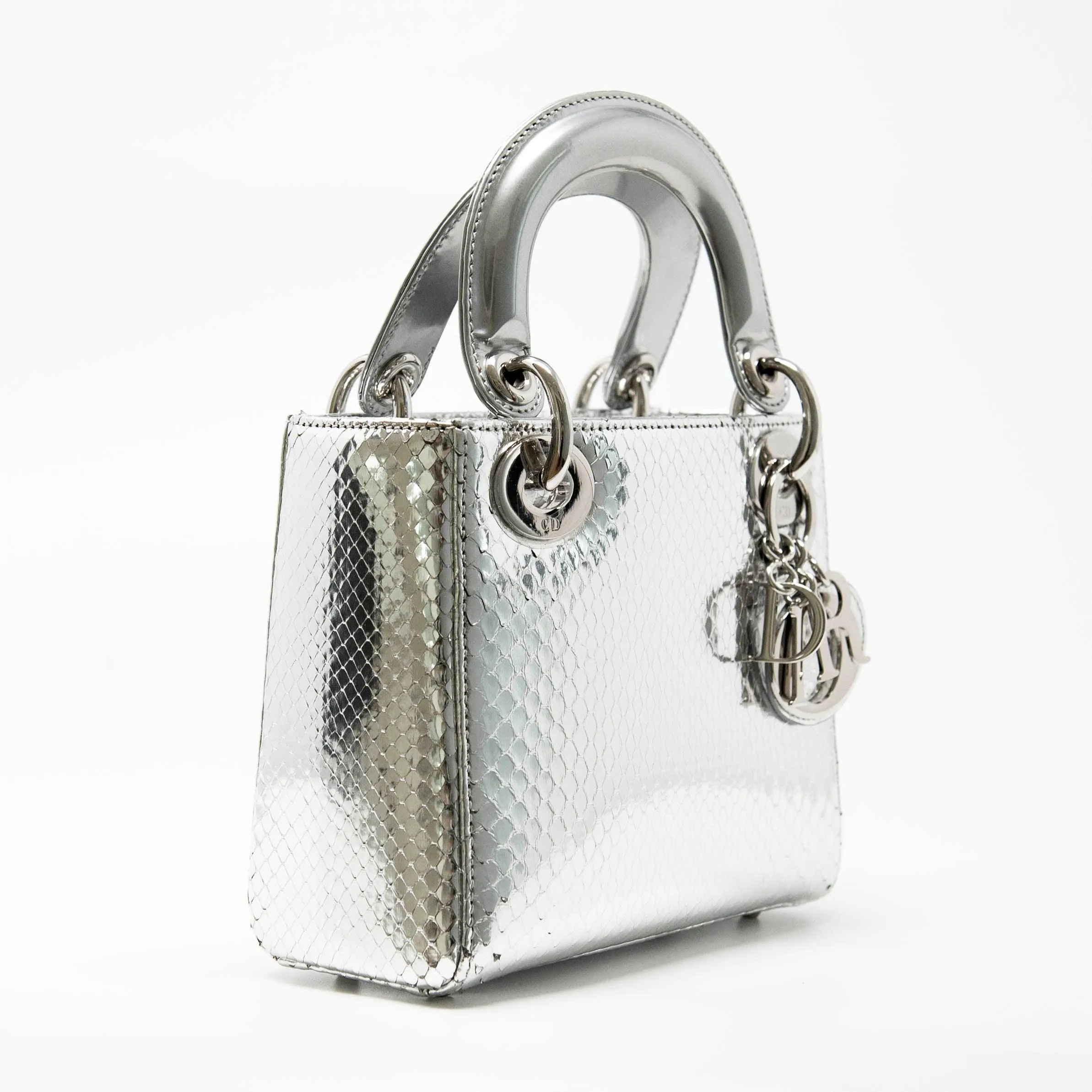 Dior Silver Python Mini Lady Dior Bag