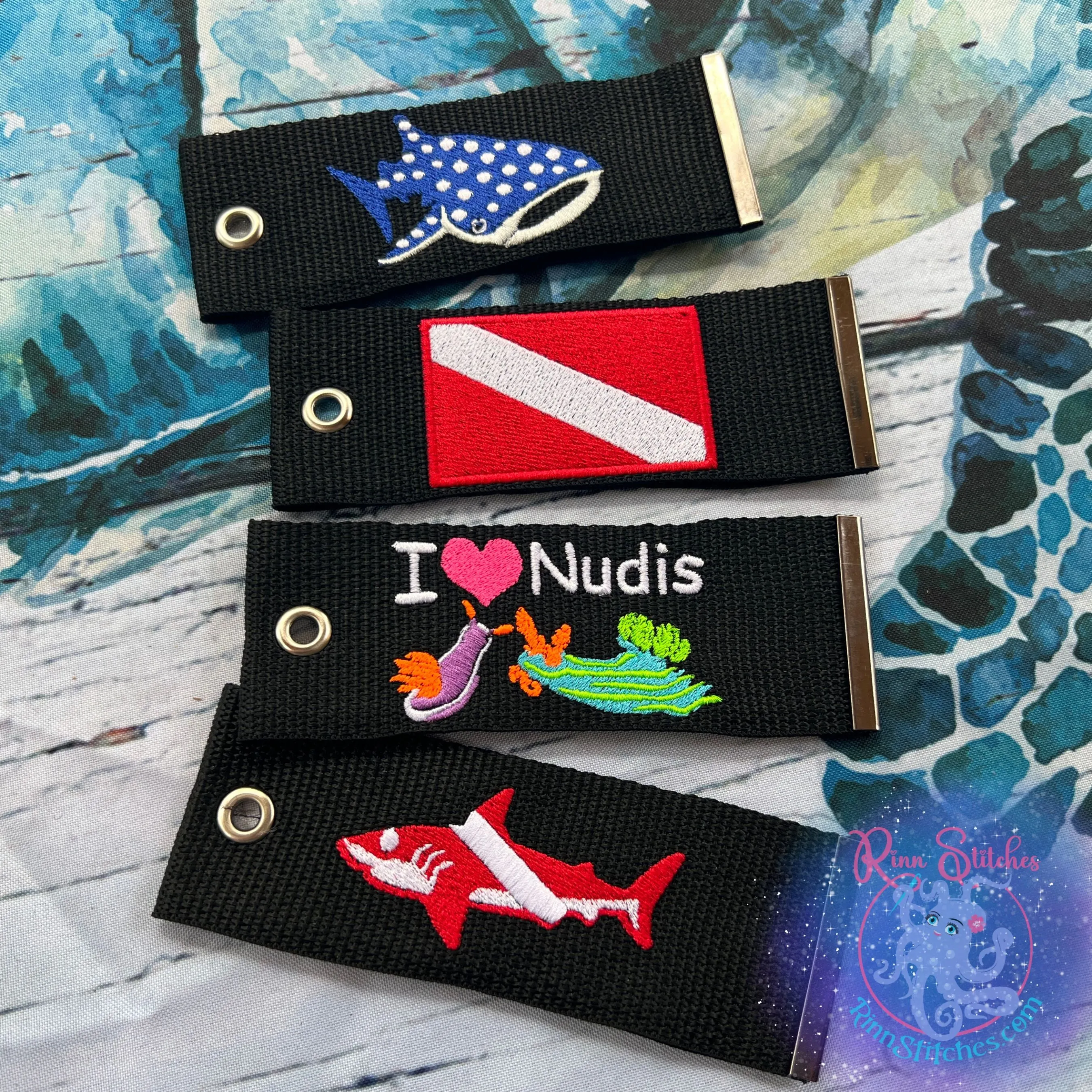 Dive Flag Shark Luggage Tag, Personalized Embroidered Bag Tag