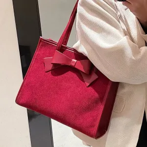 Elegant Suede Bow-Accent Tote Bag