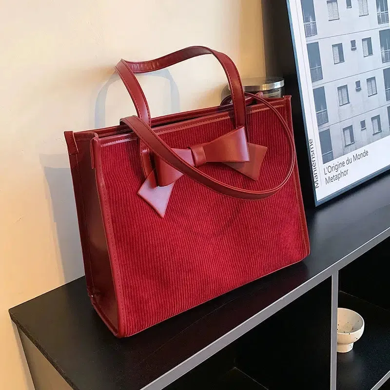 Elegant Suede Bow-Accent Tote Bag