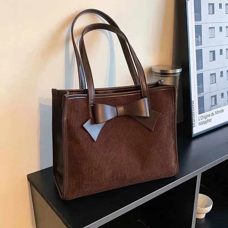 Elegant Suede Bow-Accent Tote Bag