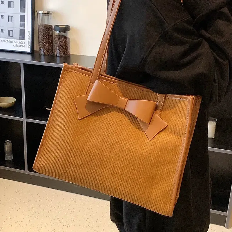 Elegant Suede Bow-Accent Tote Bag