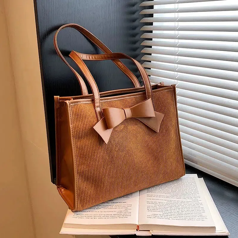 Elegant Suede Bow-Accent Tote Bag