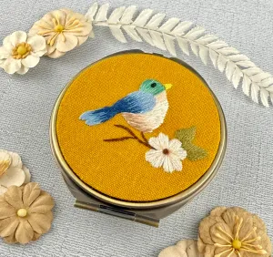 Embroidered Pill/Jewelry Container - Yellow Bird