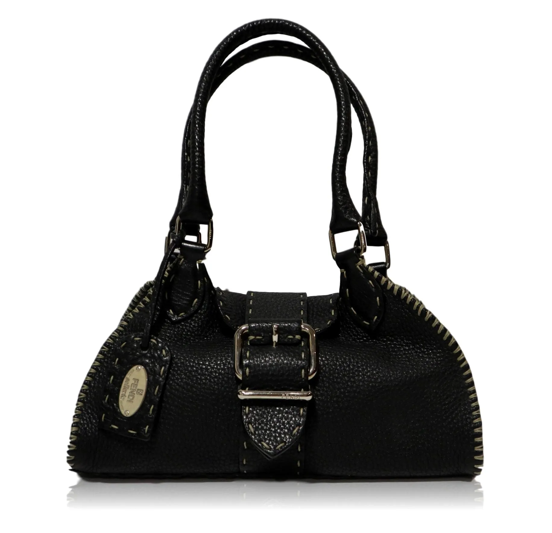 Fendi Black Contrast Stitch Black Leather Mini Bag