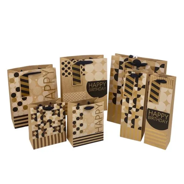 Foiled & Embossed Geometric Kraft Bottle Gift Bag - 12cm x 39cm x 9cm