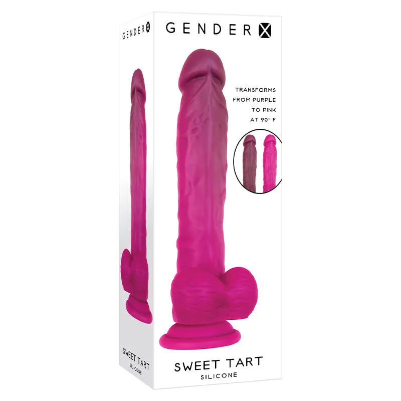 Gender X Sweet Tart Color-Changing 8.25 in. Realistic Silicone Dildo With Balls Burgundy/Pink