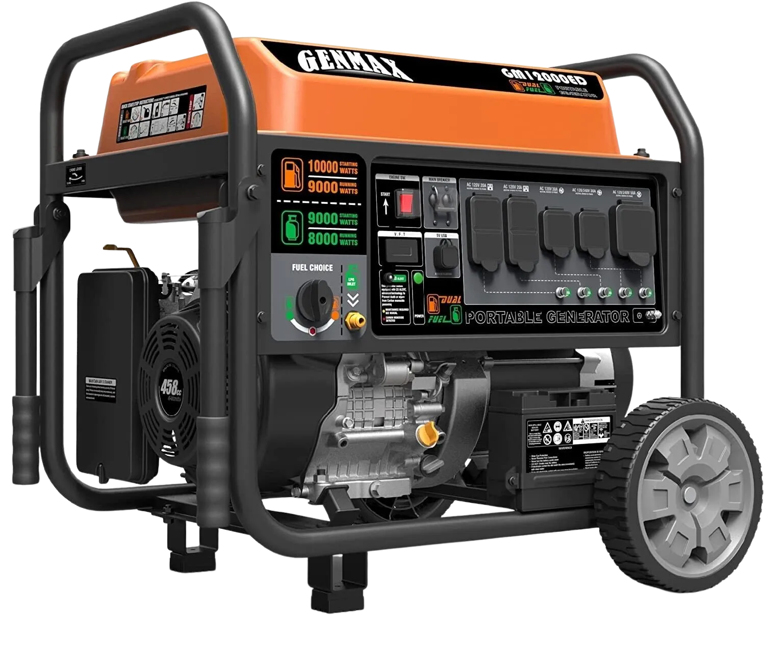 GENMAX GM12000ED Dual Fuel Generator 9000W/10000W 50 Amp Electric Start with CO Detect New