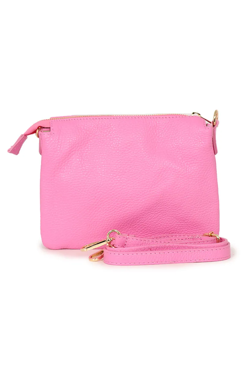 Gia - Italian Leather Crossbody Bag - Hot Pink, Pebbled