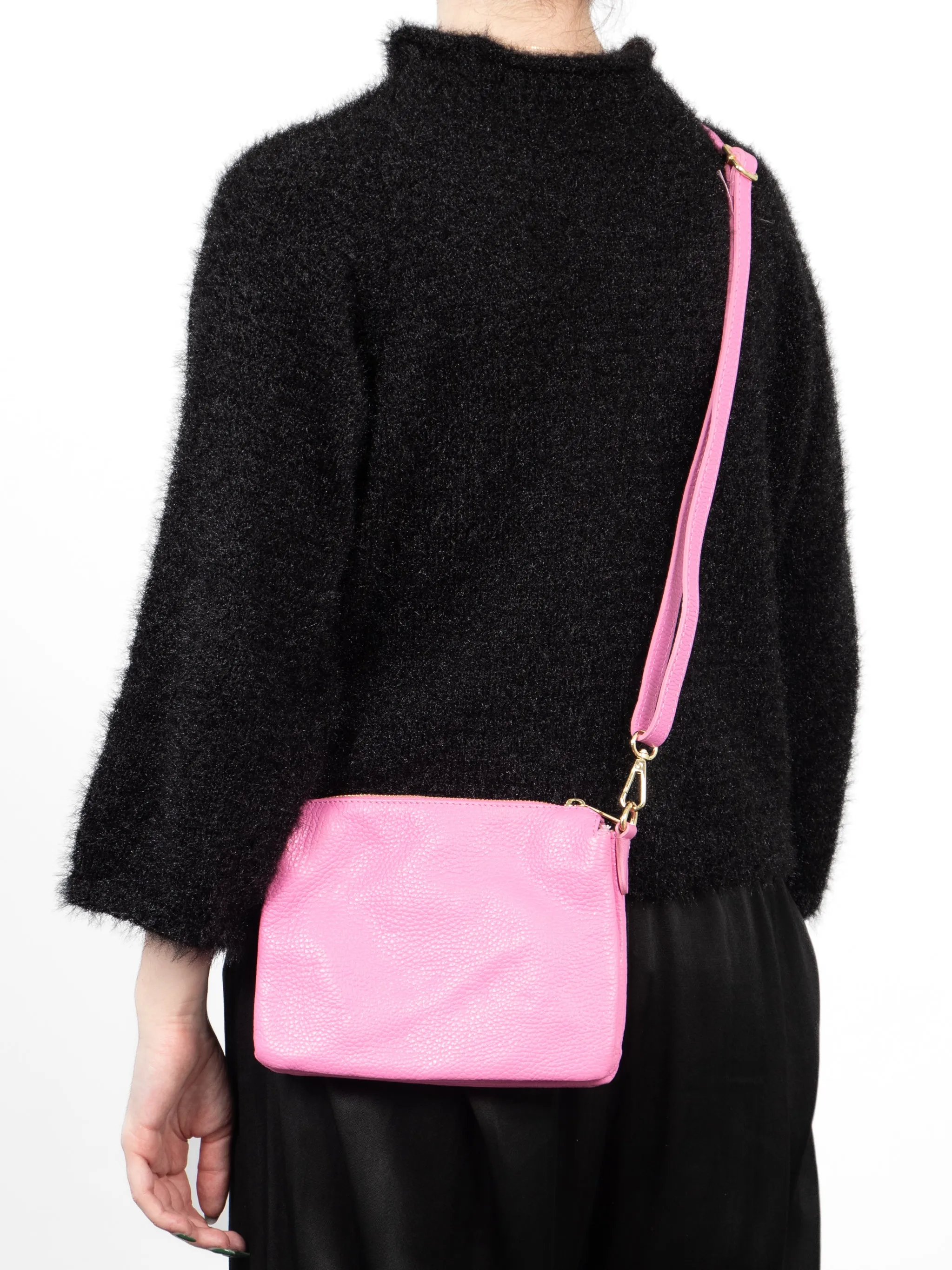 Gia - Italian Leather Crossbody Bag - Hot Pink, Pebbled