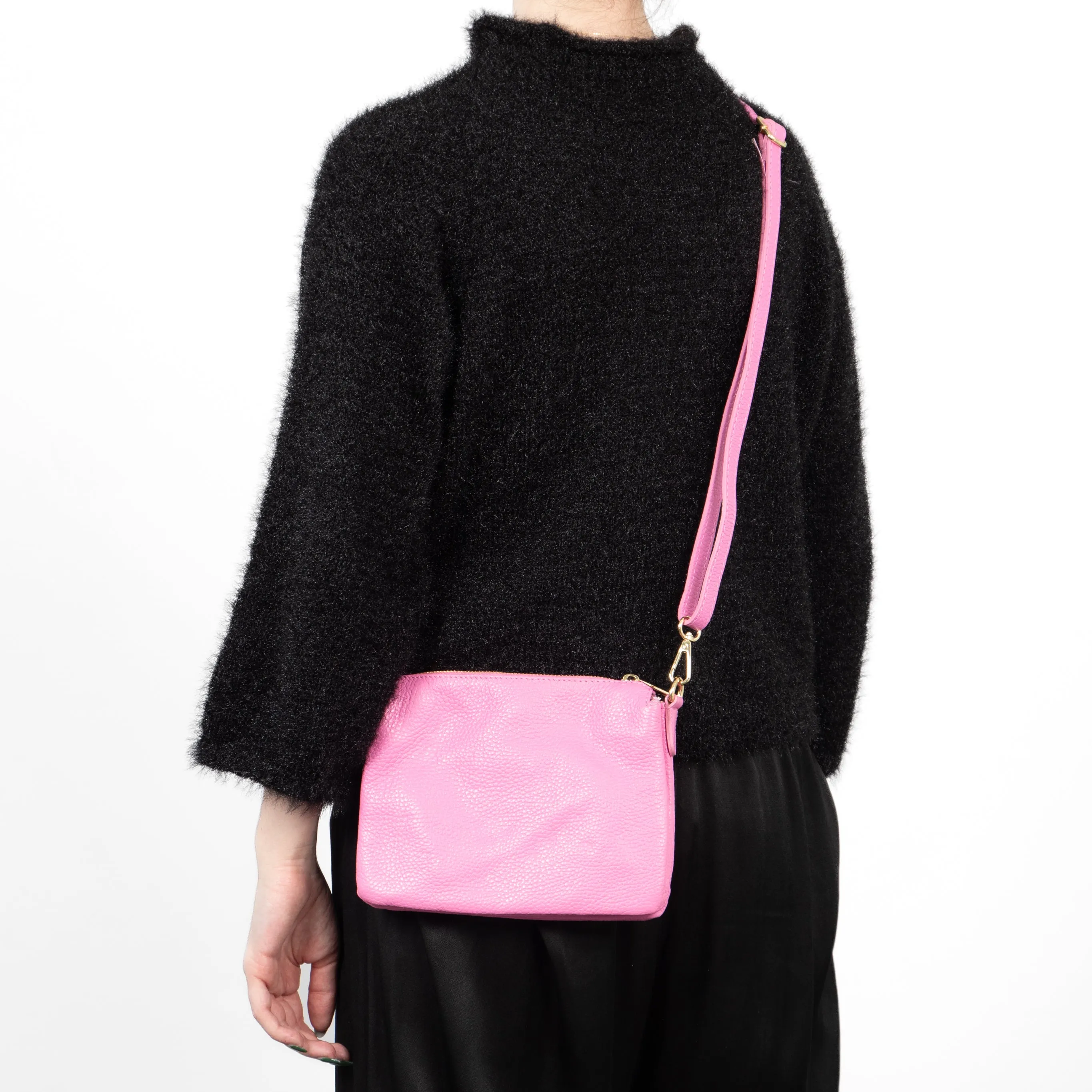 Gia - Italian Leather Crossbody Bag - Hot Pink, Pebbled