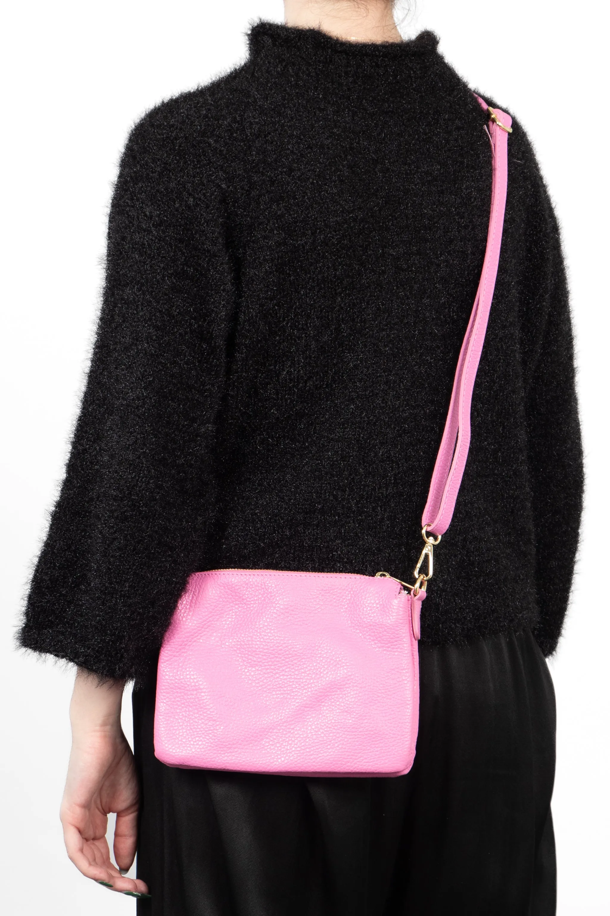 Gia - Italian Leather Crossbody Bag - Hot Pink, Pebbled