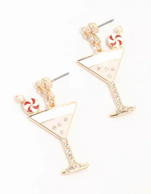 Gold Candy Cane Cocktail Earrings