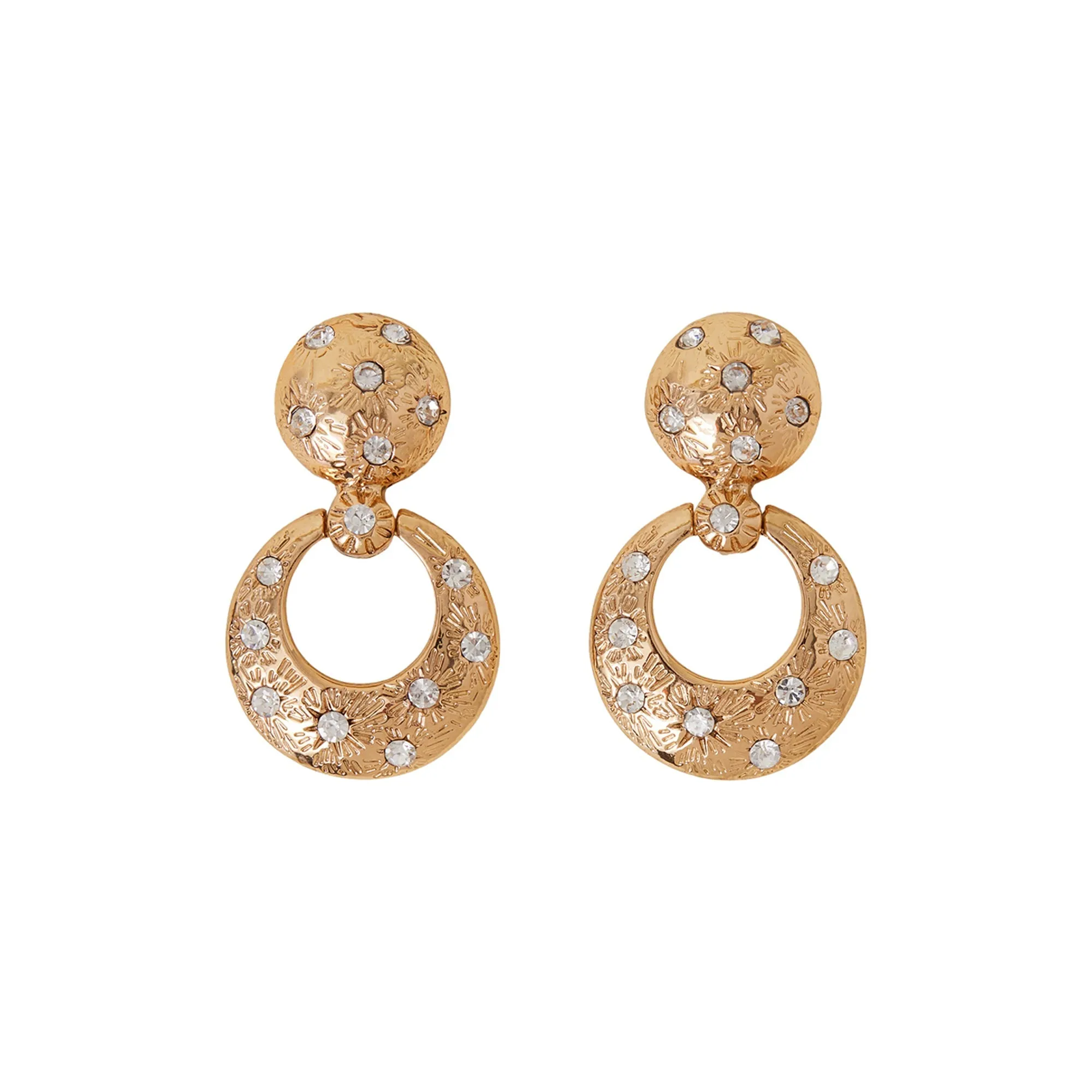 Gold Celestial Diamante Door Knocker Earrings