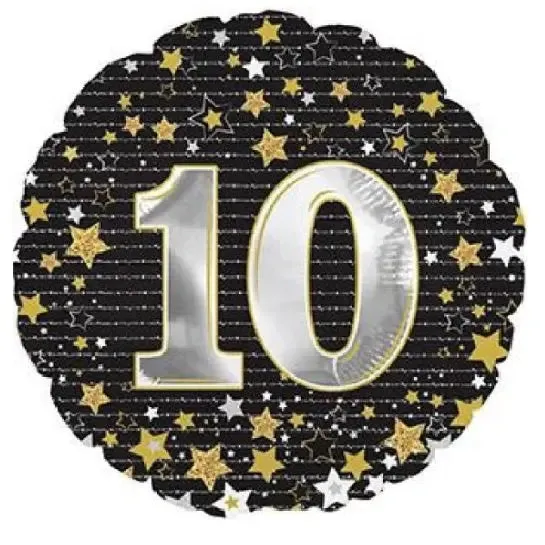 Gold Stars 10th Birthday Foil Balloon