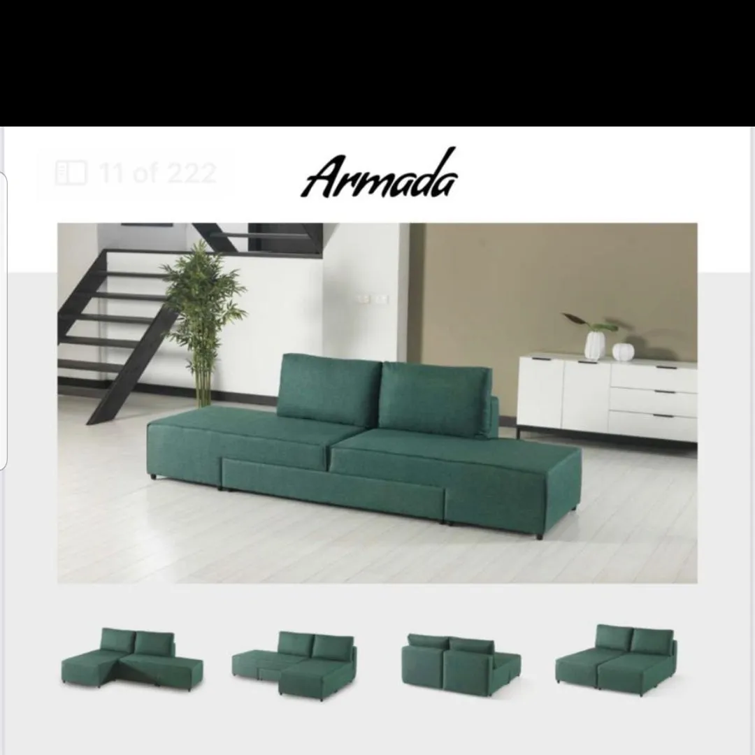 Green Sectional Sofa Bed- Turkish Made- Variety of Styles- Lays Flat Into King Bed- Model Armada