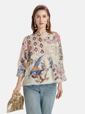 Handmade Detailed Embroidered Silk Blouse