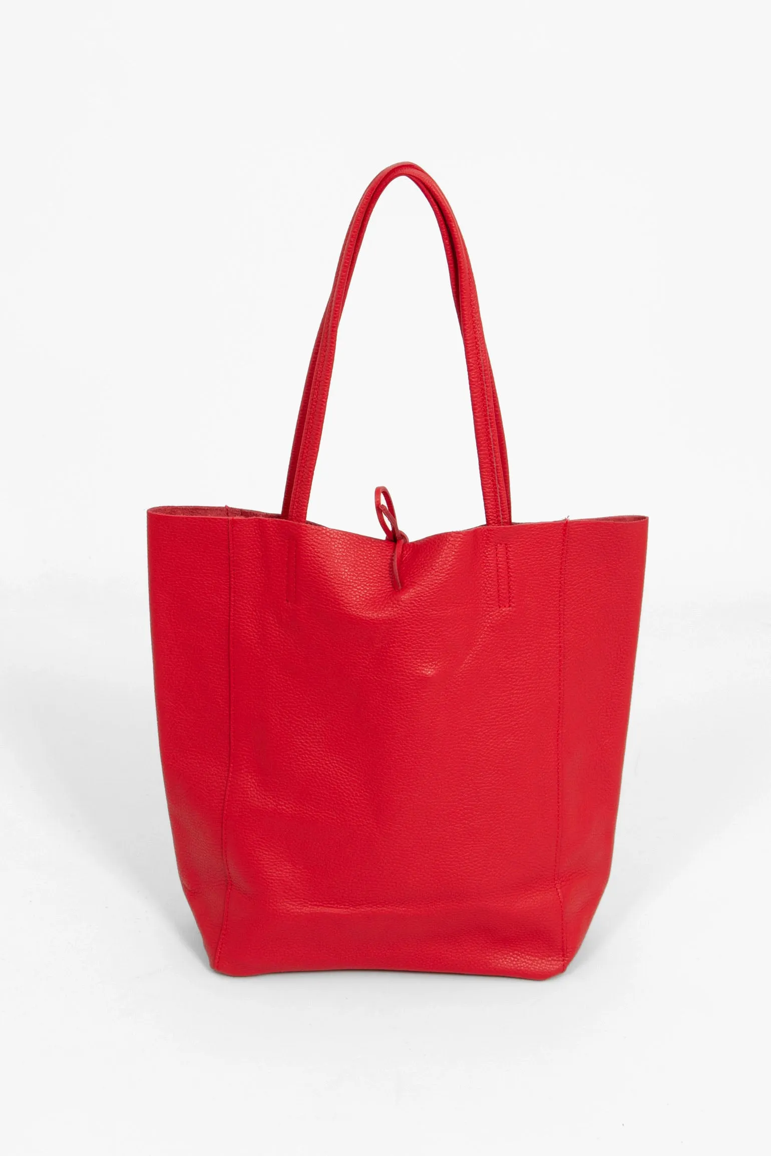 Heather Italian Leather Tote Bag - Red, Pebbled