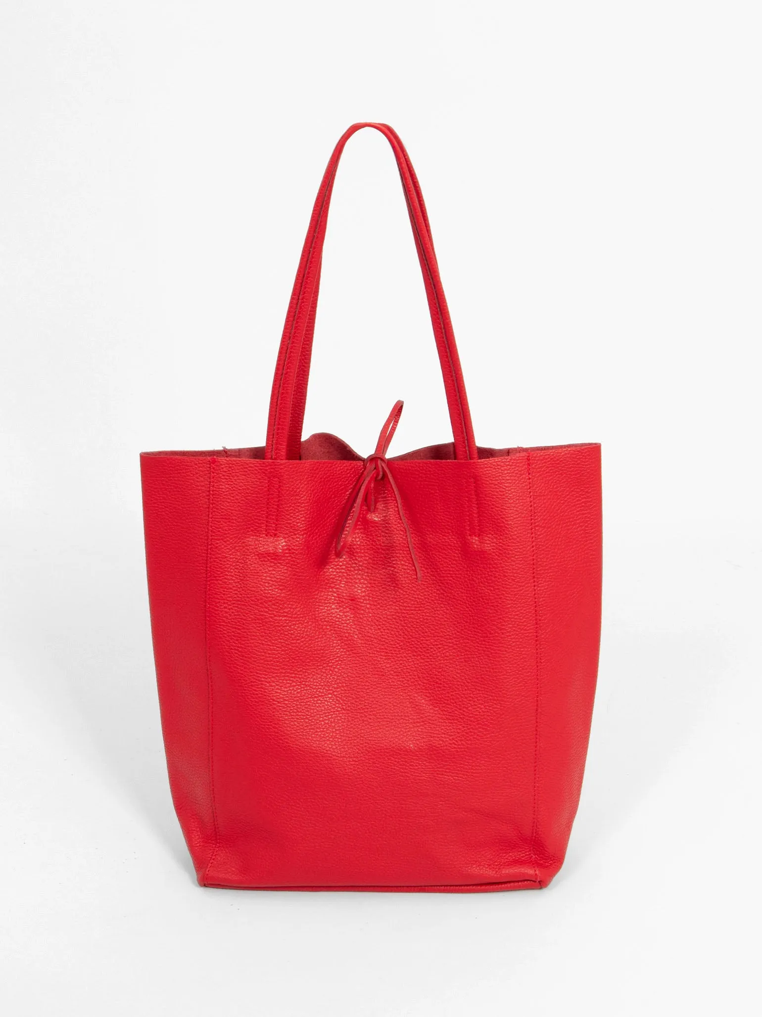 Heather Italian Leather Tote Bag - Red, Pebbled