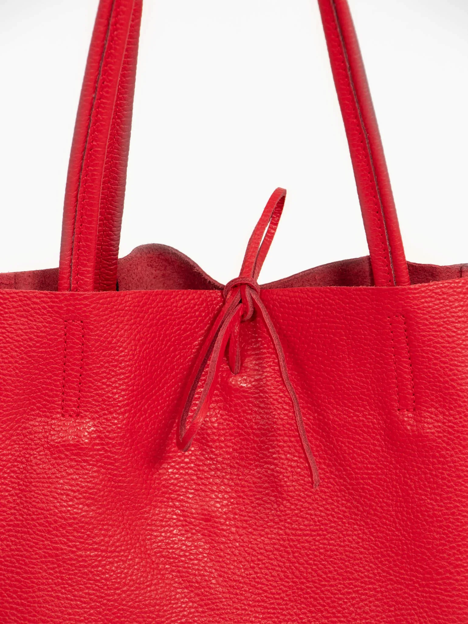 Heather Italian Leather Tote Bag - Red, Pebbled