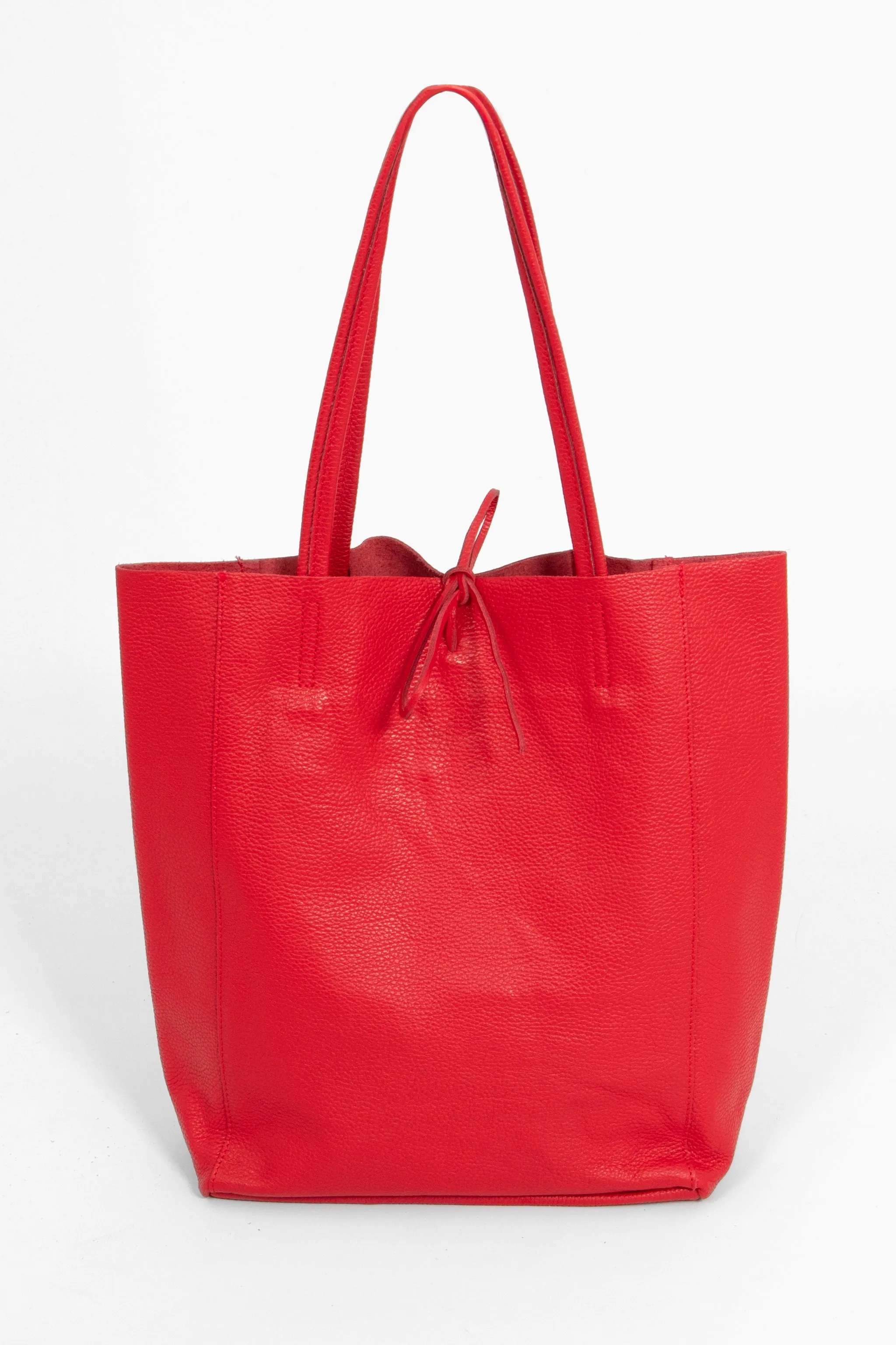 Heather Italian Leather Tote Bag - Red, Pebbled