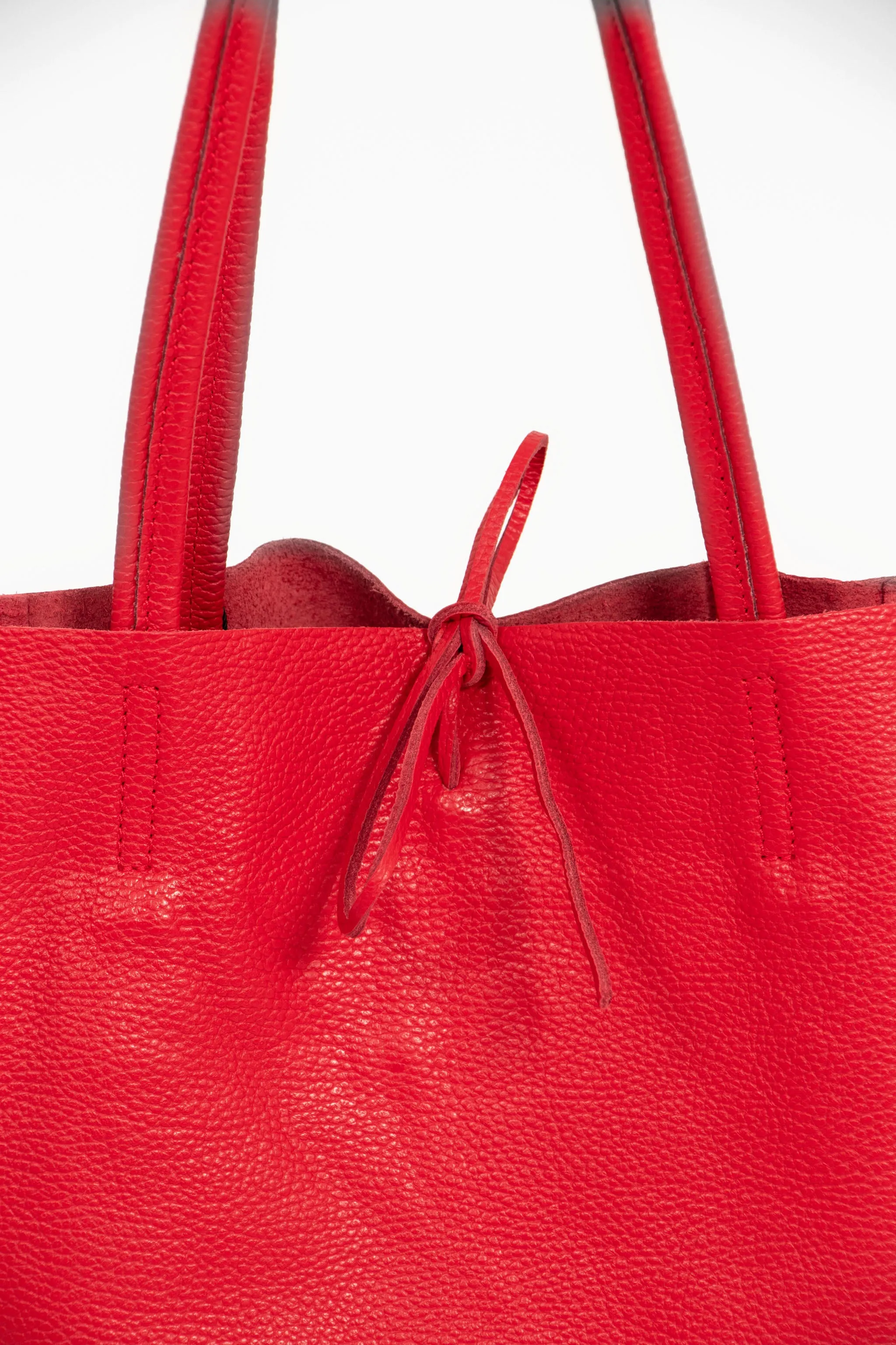 Heather Italian Leather Tote Bag - Red, Pebbled