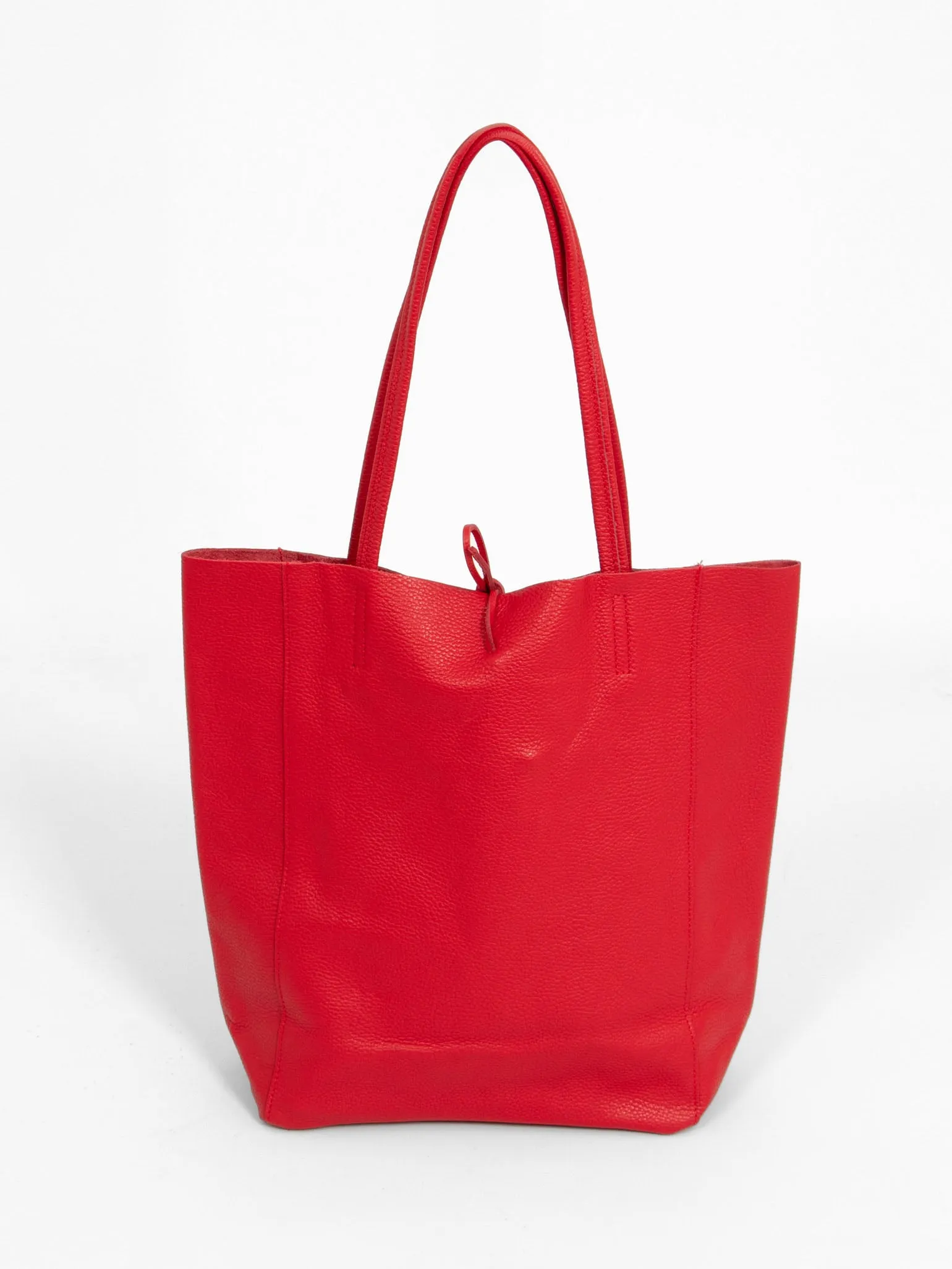 Heather Italian Leather Tote Bag - Red, Pebbled