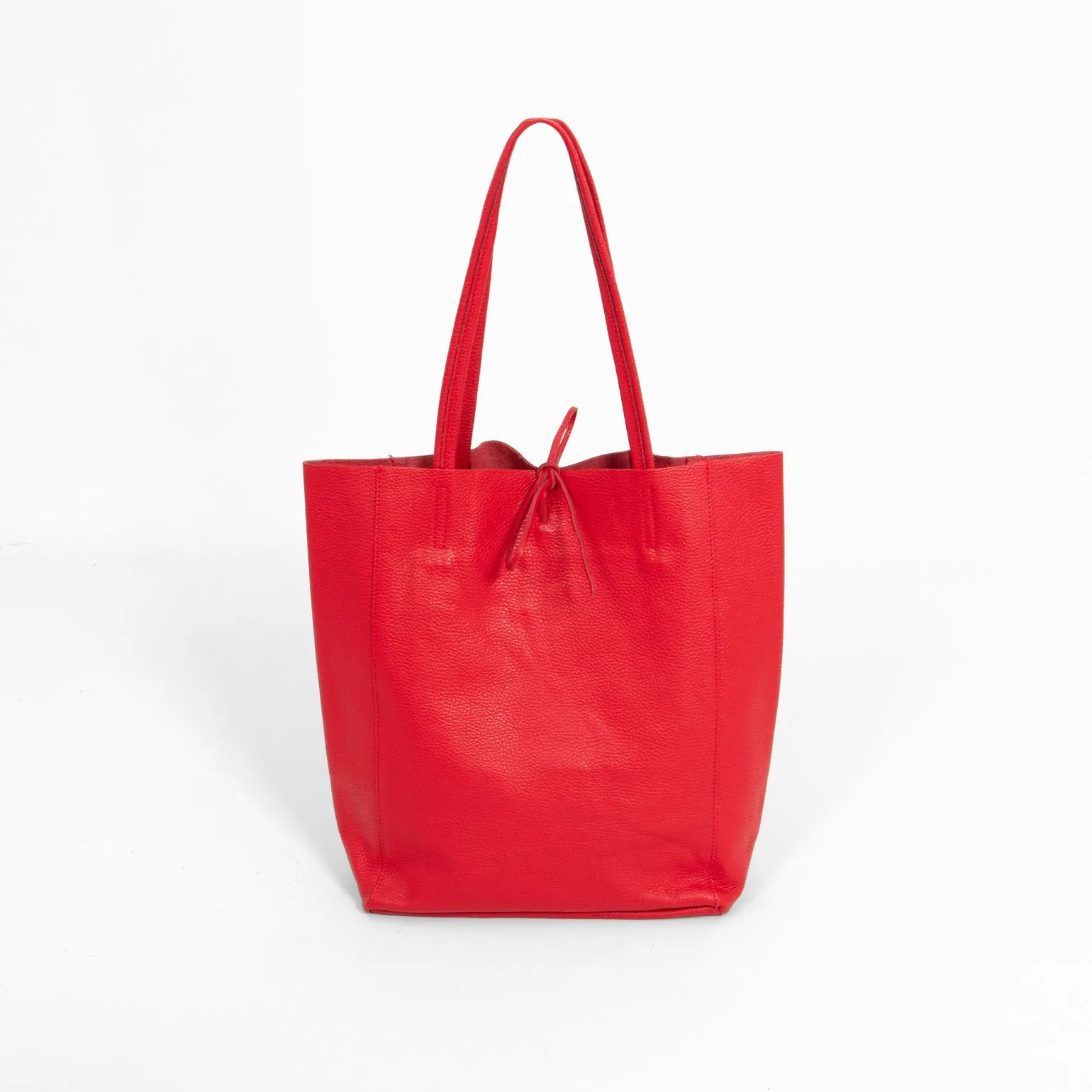 Heather Italian Leather Tote Bag - Red, Pebbled