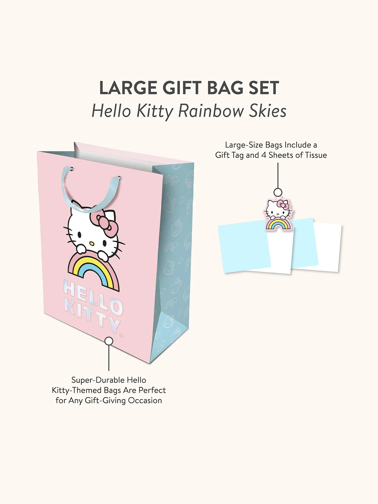 Hello Kitty Rainbow Skies Large Gift Bag Set