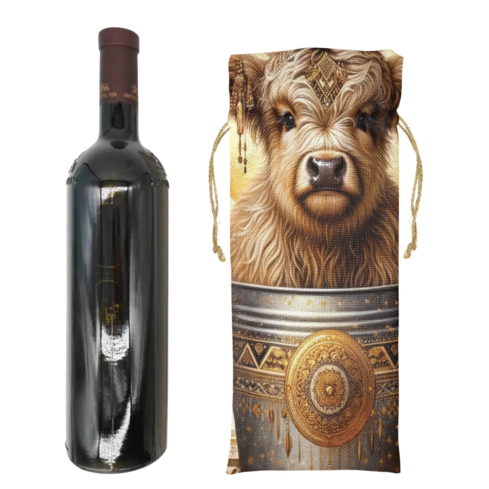 Highland Cow awd705 Linen Wine Bottle Bag