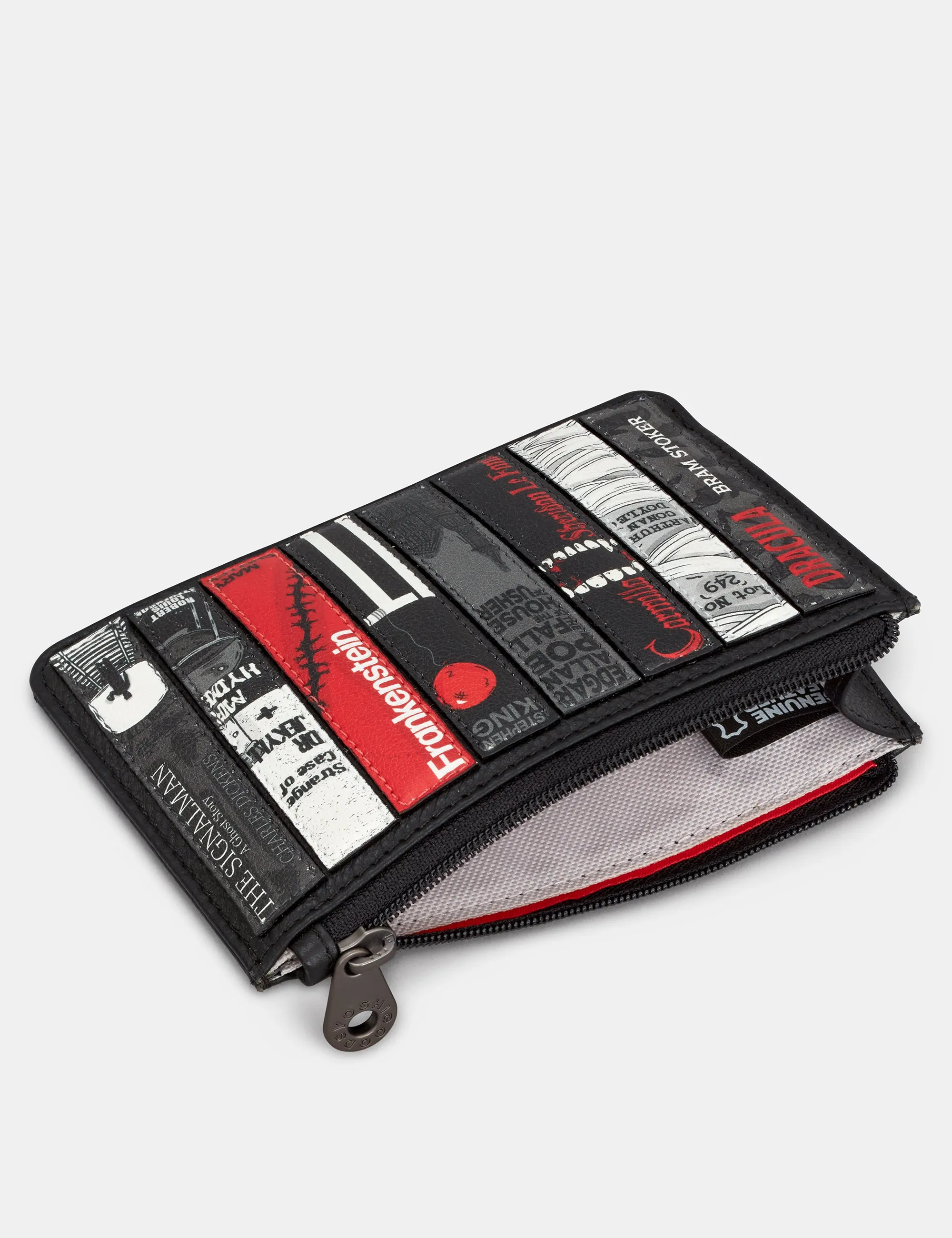 Horror Bookworm Zip Top Black Leather Purse