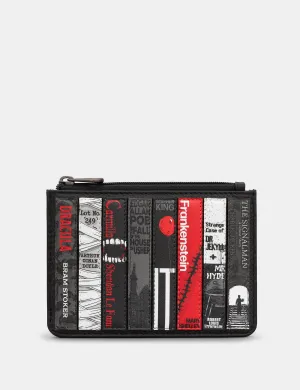 Horror Bookworm Zip Top Black Leather Purse