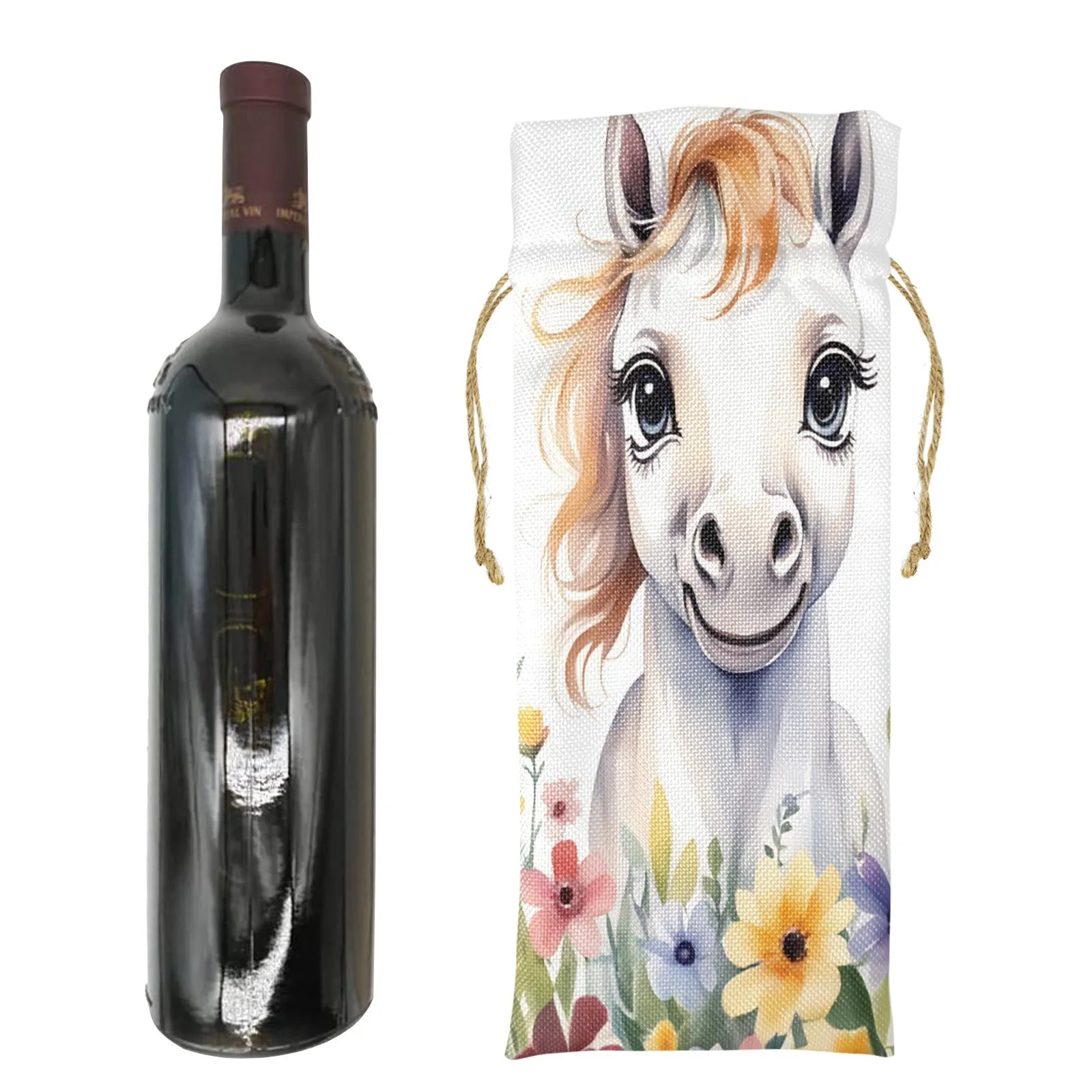 Horse awd304 Linen Wine Bottle Bag