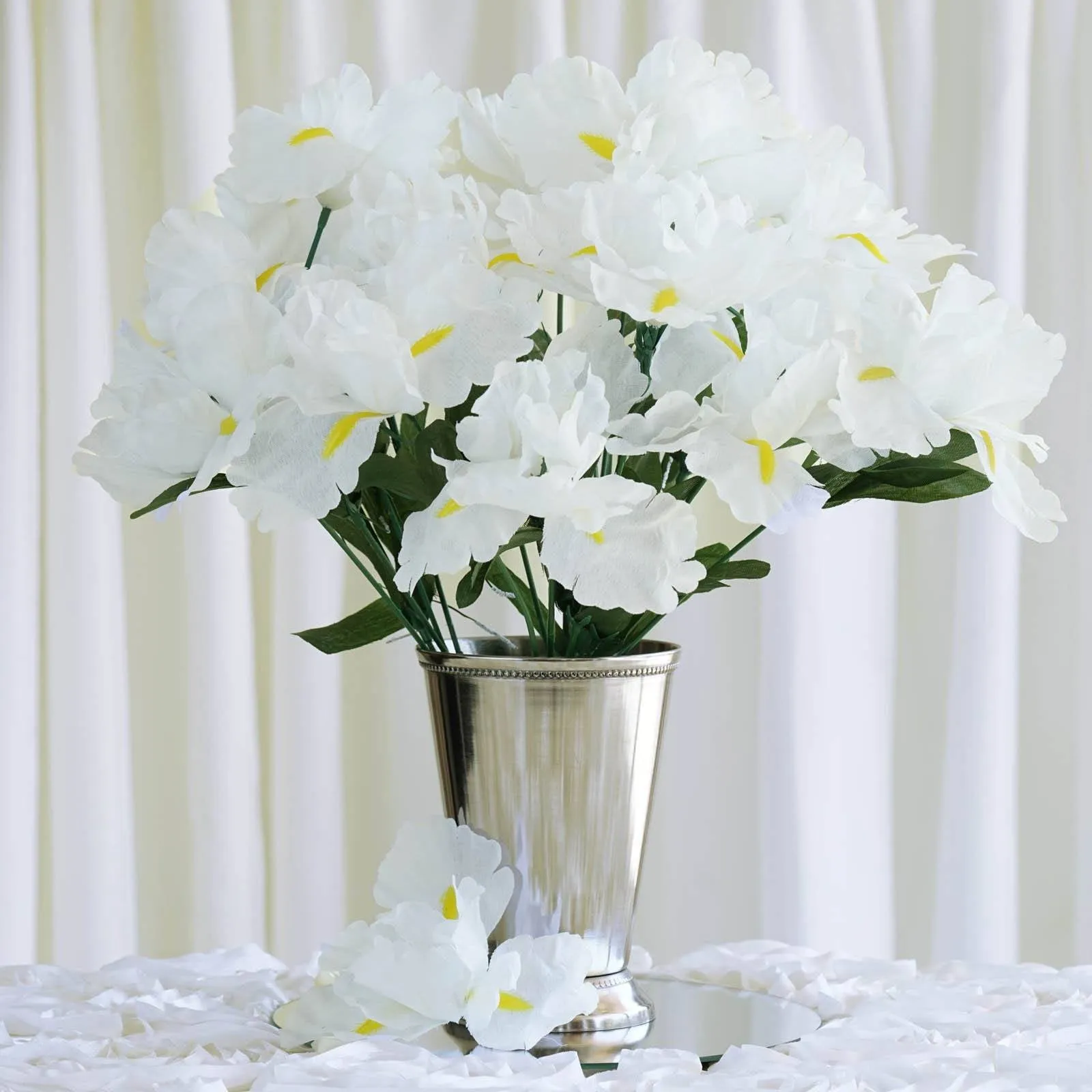 Iris Bush Artificial Silk Flowers - White