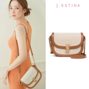 J.ESTINA JOELLE Canvas SM Cross TA JHNCHE2BS833TA270 Crossbody Bag Shoulder Bag Canvas Tanned Leather Combi Park Min-young Bag