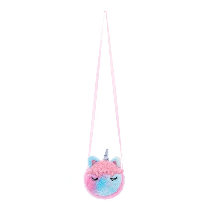 Kids Cute Coin Purse Kindergarten Girls Cartoon Plush Unicorn Round Sling Bag