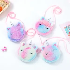 Kids Cute Coin Purse Kindergarten Girls Cartoon Plush Unicorn Round Sling Bag