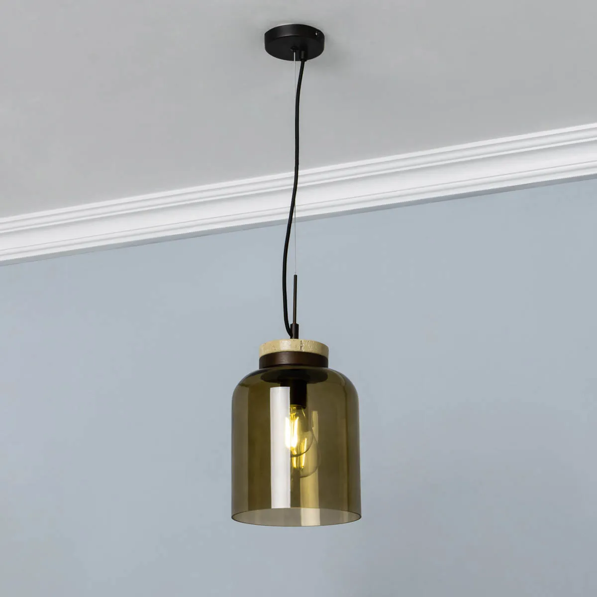 LED Pendant Ceiling Light Matt Antique Bronze Glass Shade Kitchen Dining Dia20cm