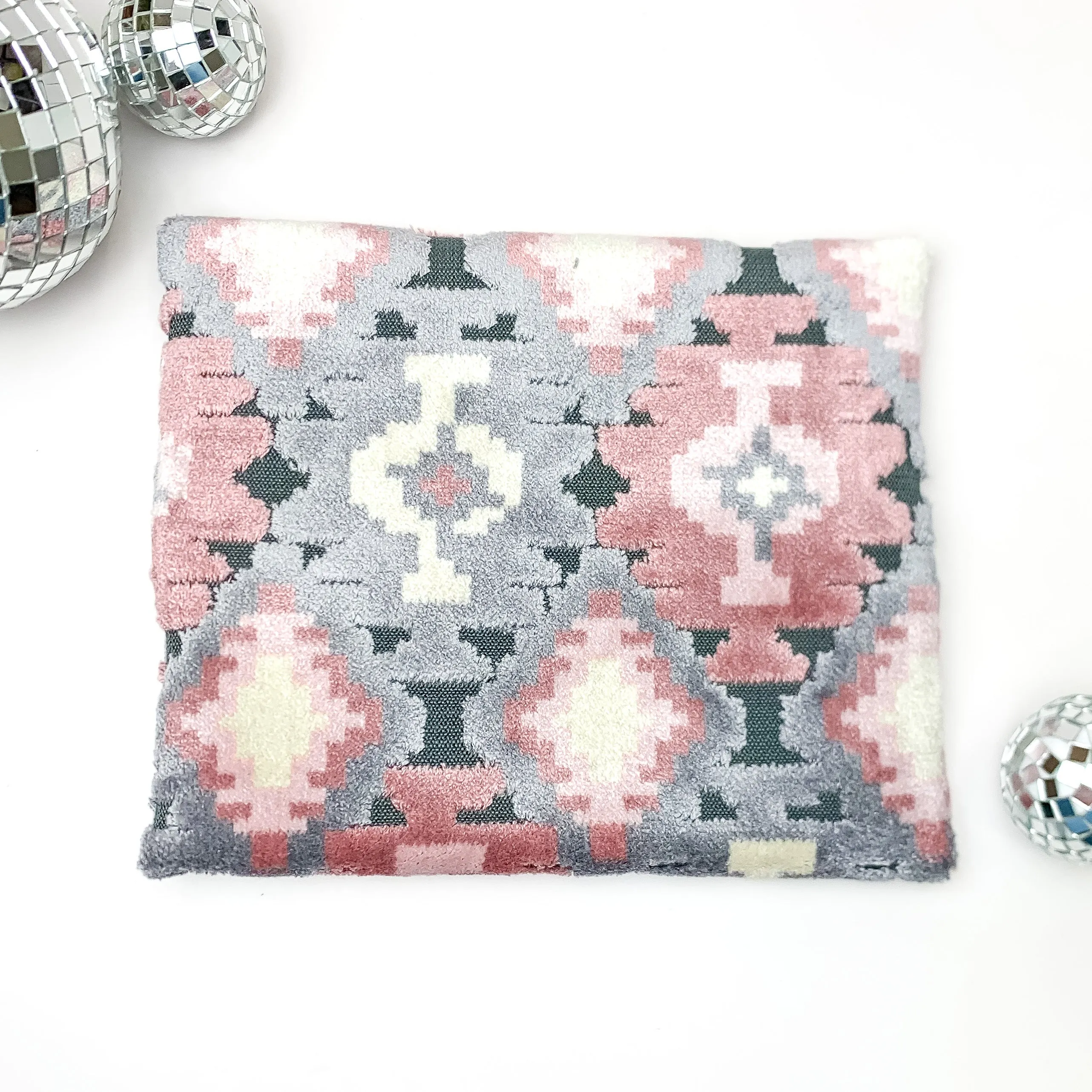 Makeup Junkie | Small Blush Aztec Lay Flat Bag in Blush Pink and Grey Mix