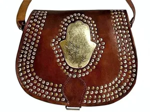 Médaillon Leather Bag - Hamsa - Brown Caramel