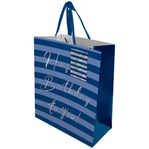 Men's Large Luxury Gift Bag - Blue Stripe Design 32.5cm x 26.2cm Festive Holiday Gift Wrapping