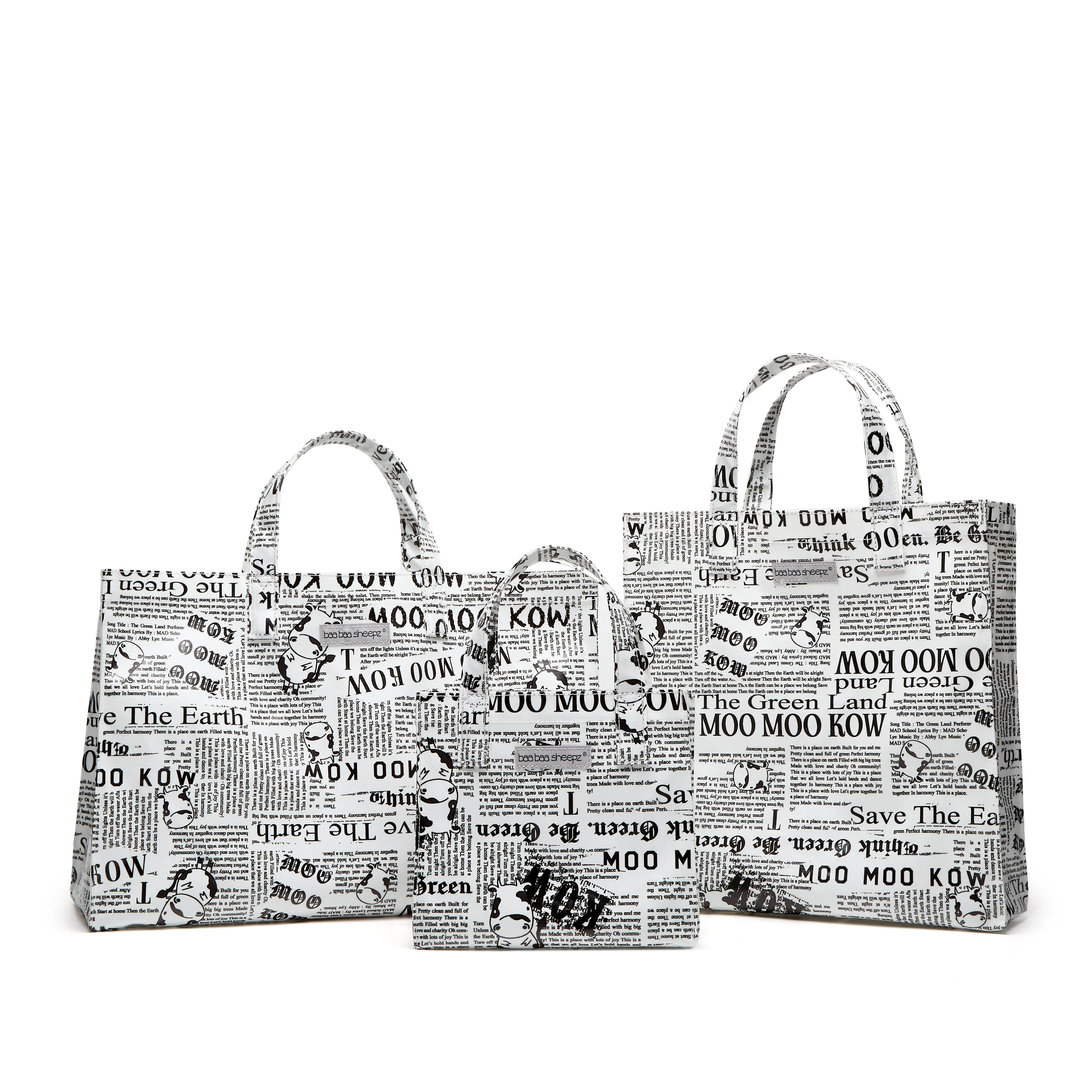 Moo Moo Kow Tote Bag Newspaper White - Large