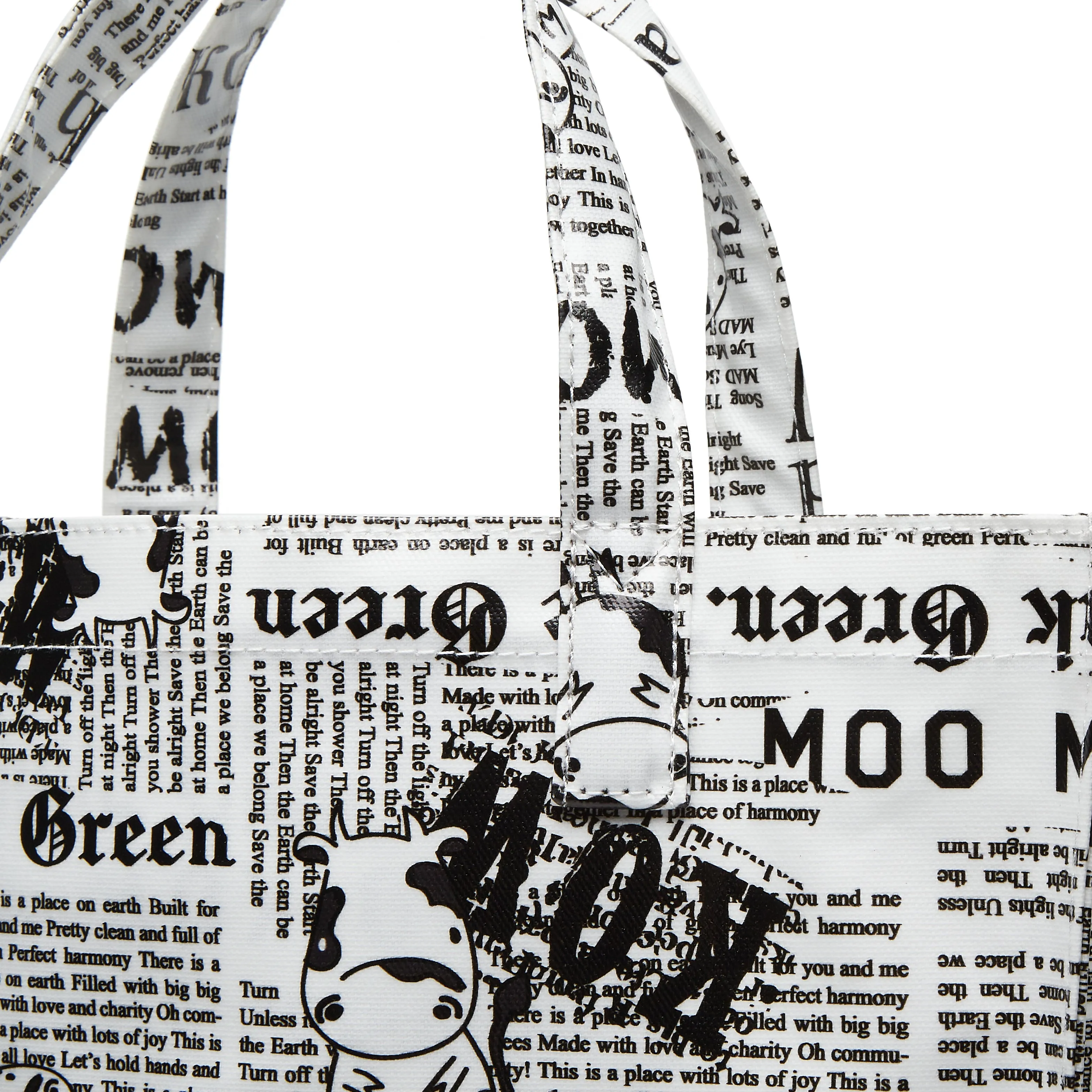 Moo Moo Kow Tote Bag Newspaper White - Large