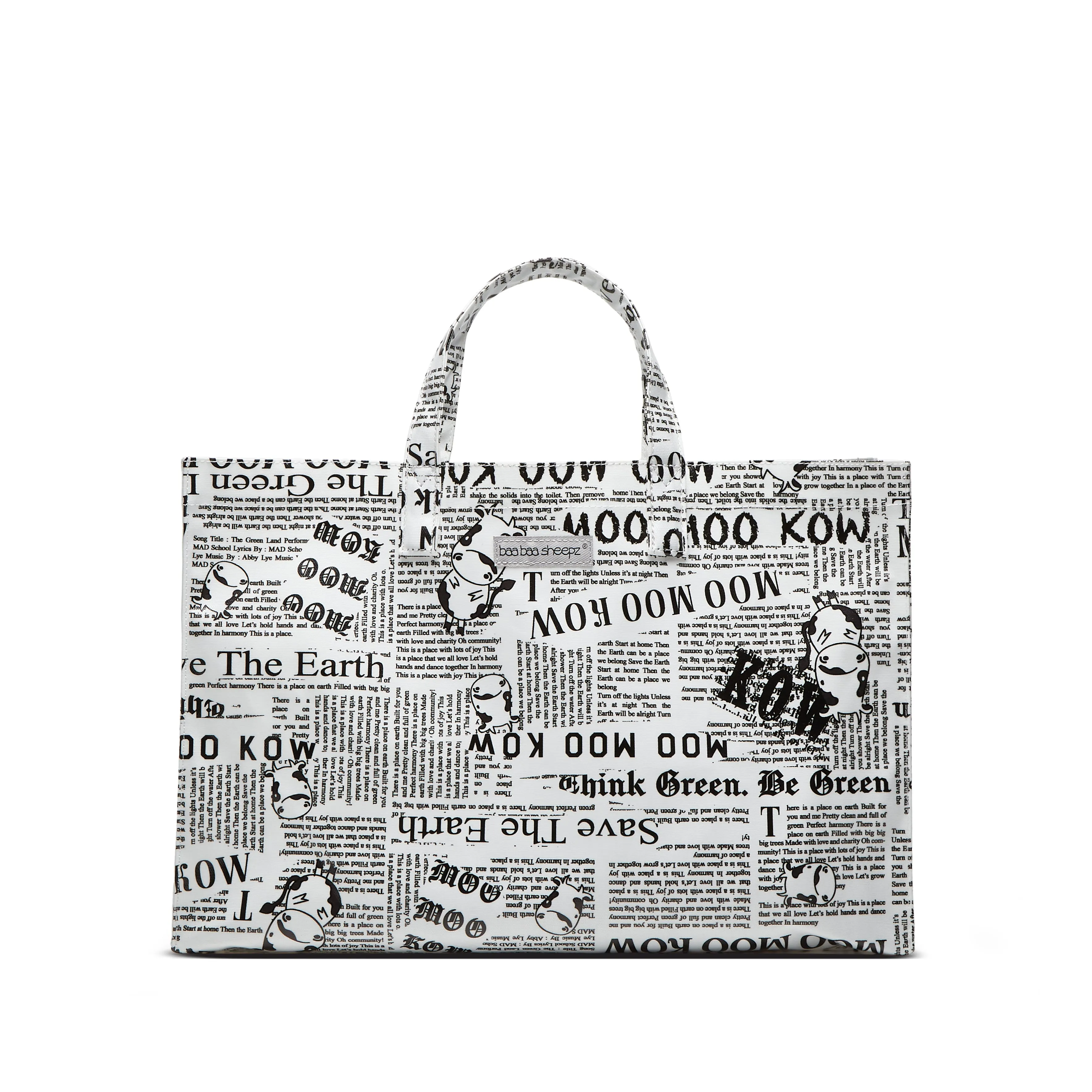 Moo Moo Kow Tote Bag Newspaper White - Large