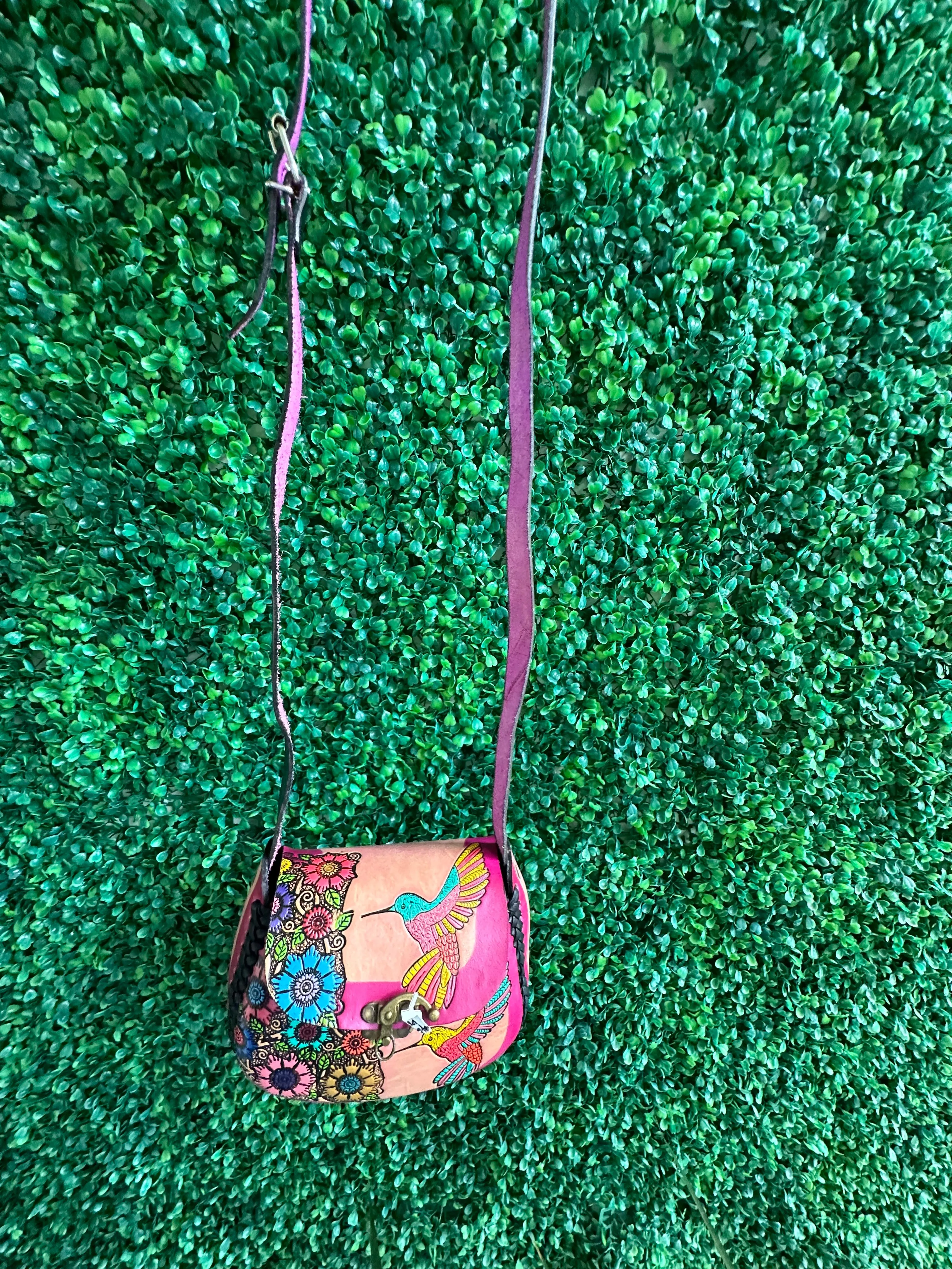 New Leather Mexican Hummingbird Purse, Handmade crossbody Bag