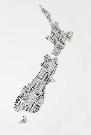 NZ Kiwiana Newspaper Map Wall Art