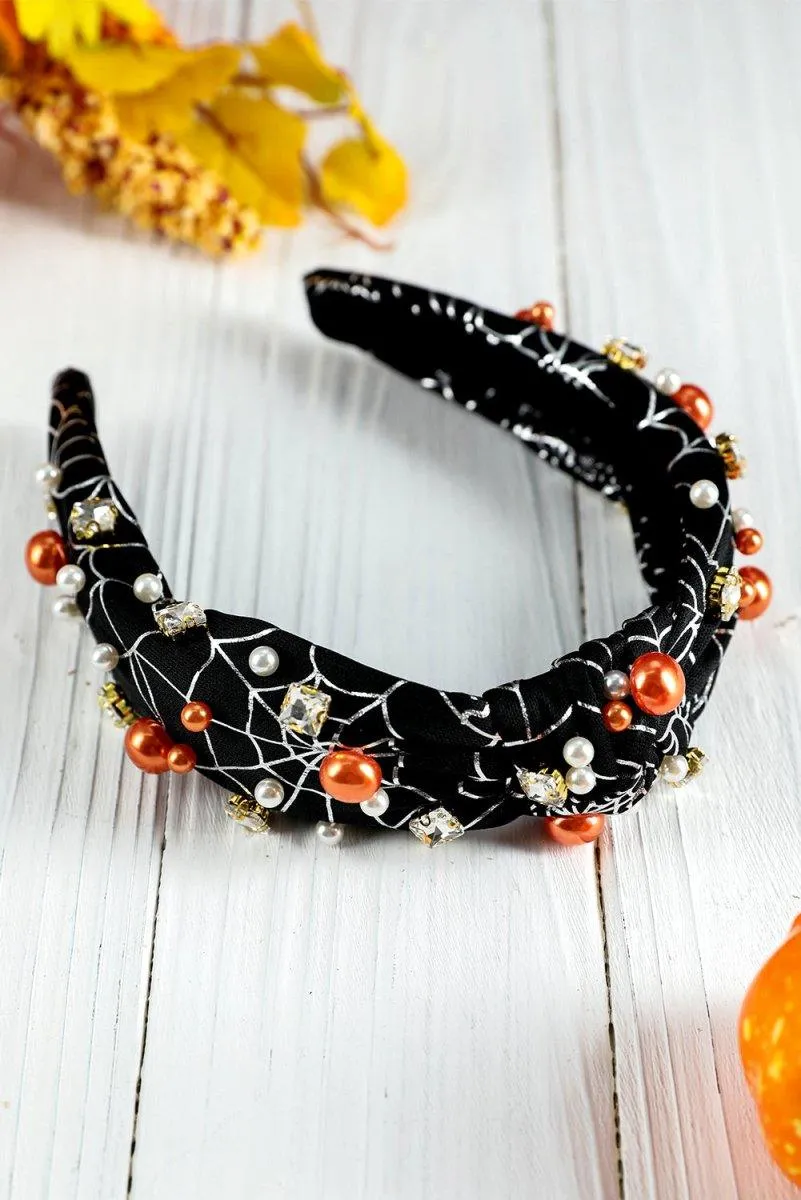 Pearled Rhinestone Spiderweb Halloween Headband