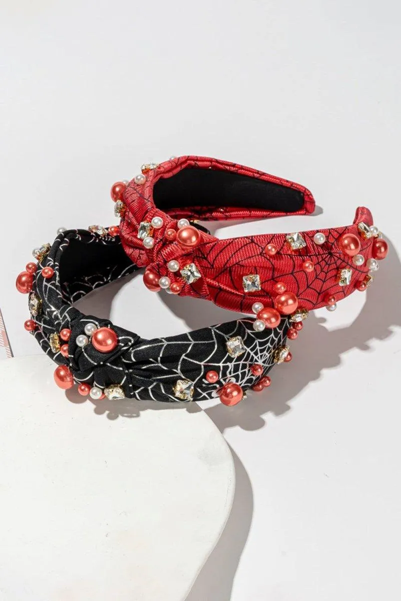 Pearled Rhinestone Spiderweb Halloween Headband