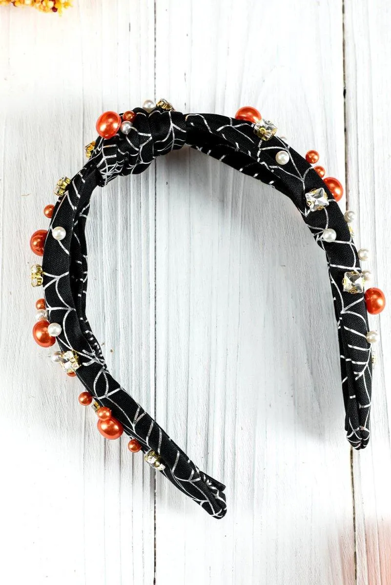 Pearled Rhinestone Spiderweb Halloween Headband