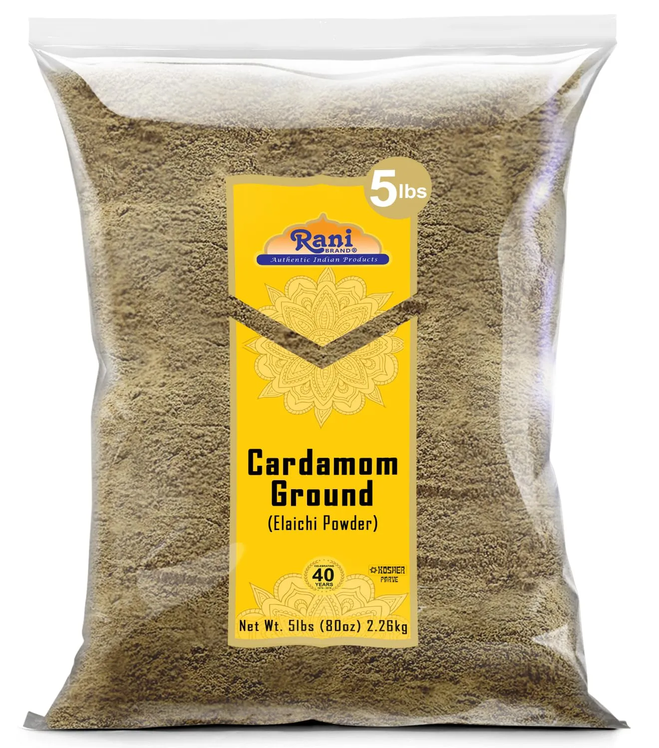 Rani Cardamom (Elachi) Ground, Powder Indian Spice 80oz (5lbs) 2.27kg Bulk ~ All Natural | No Color Added | Gluten Friendly | Vegan | NON-GMO | Kosher | No Salt or Fillers